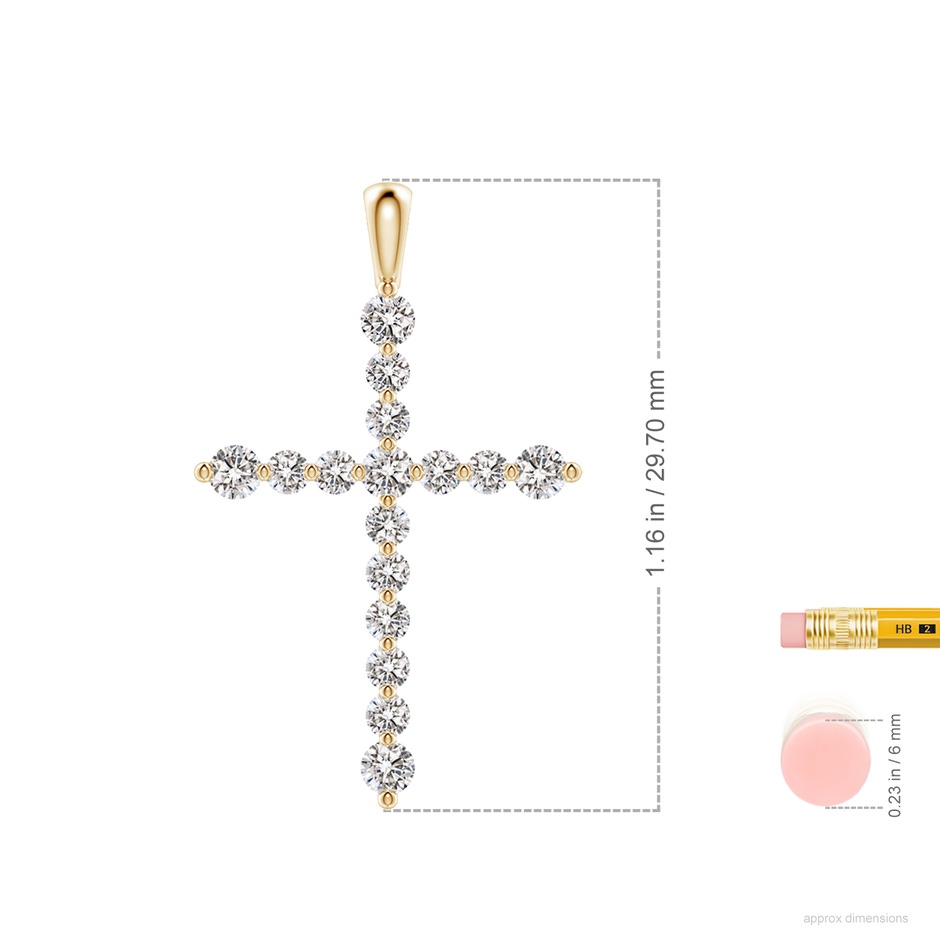 2.2mm IJI1I2 Floating Round Diamond Dotted Cross Pendant in Yellow Gold ruler