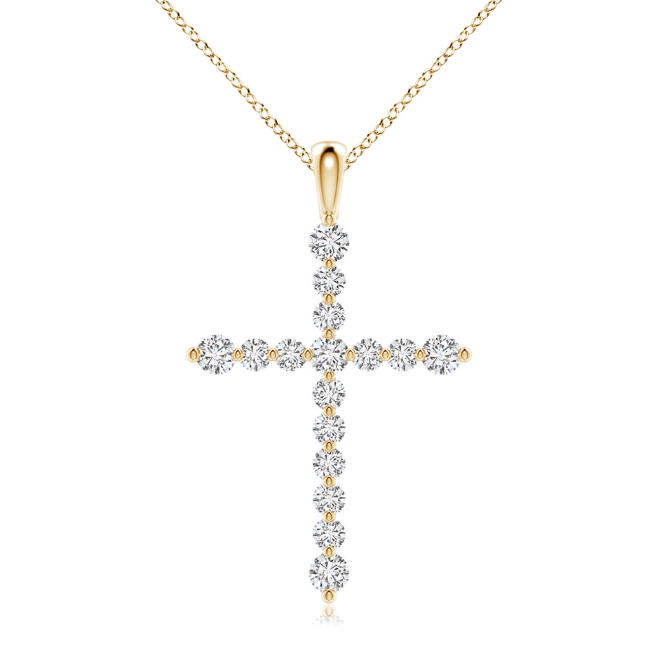 2.8mm HSI2 Floating Round Diamond Dotted Cross Pendant in Yellow Gold 