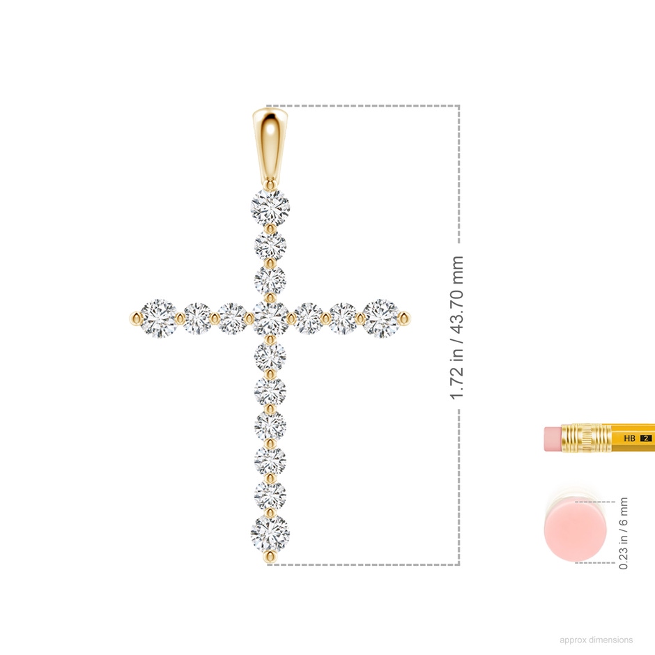 3.3mm HSI2 Floating Round Diamond Dotted Cross Pendant in Yellow Gold ruler
