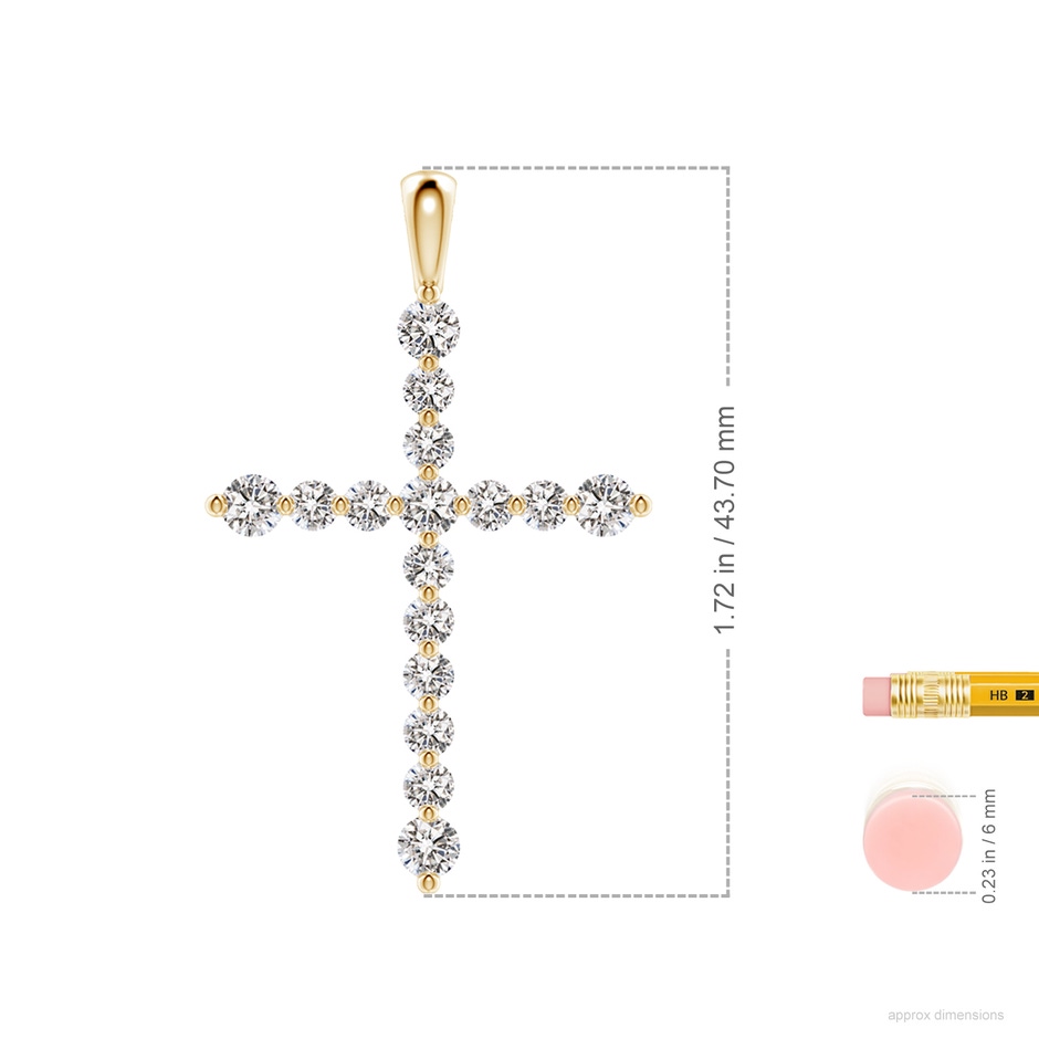 3.3mm IJI1I2 Floating Round Diamond Dotted Cross Pendant in Yellow Gold ruler