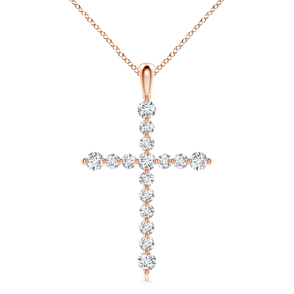 3.6mm GVS2 Floating Round Diamond Dotted Cross Pendant in Rose Gold 