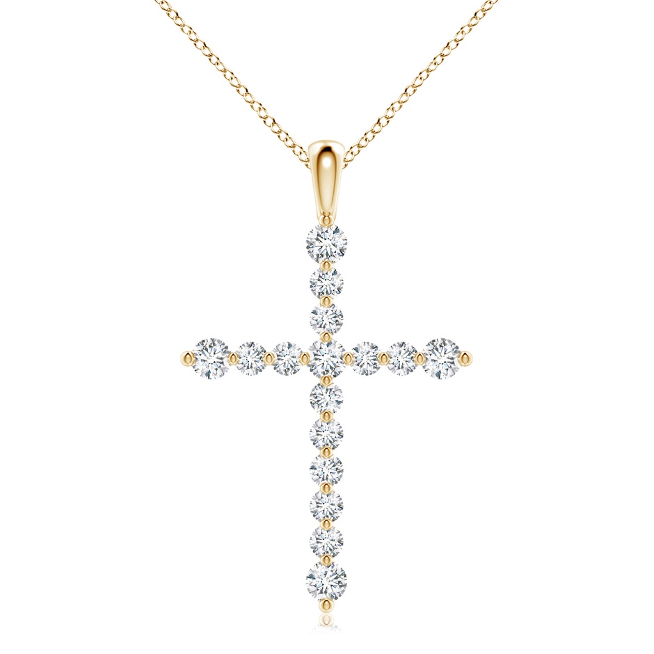 3.6mm GVS2 Floating Round Diamond Dotted Cross Pendant in Yellow Gold 