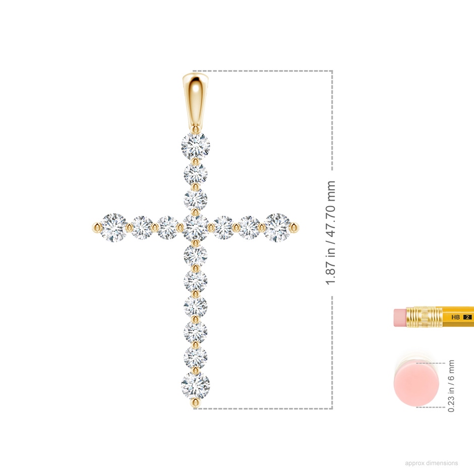 3.6mm GVS2 Floating Round Diamond Dotted Cross Pendant in Yellow Gold ruler