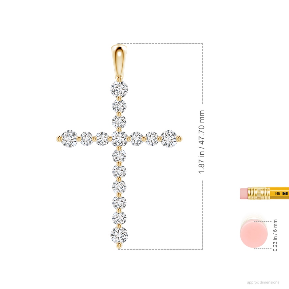 3.6mm HSI2 Floating Round Diamond Dotted Cross Pendant in Yellow Gold ruler