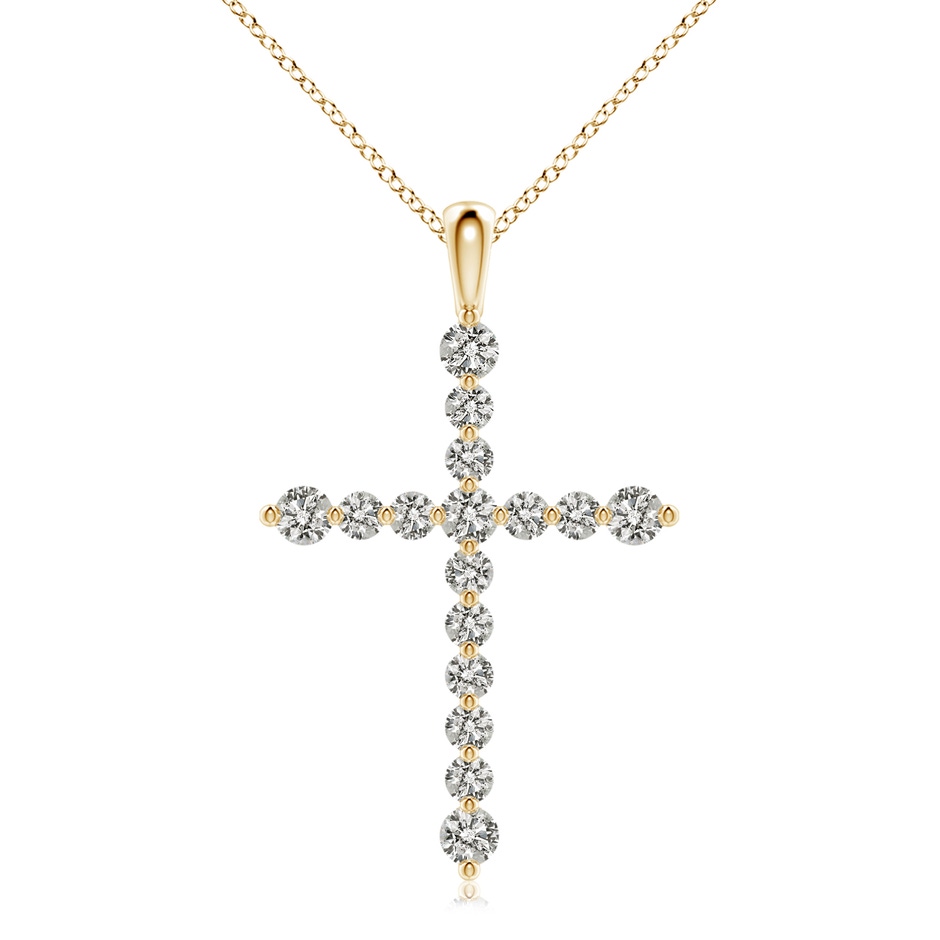 3.6mm KI3 Floating Round Diamond Dotted Cross Pendant in Yellow Gold 