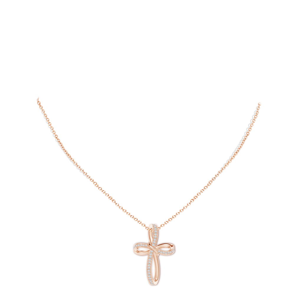 1.15mm GVS2 Pave-Set Diamond Infinity Cross Pendant in Rose Gold Body-Neck