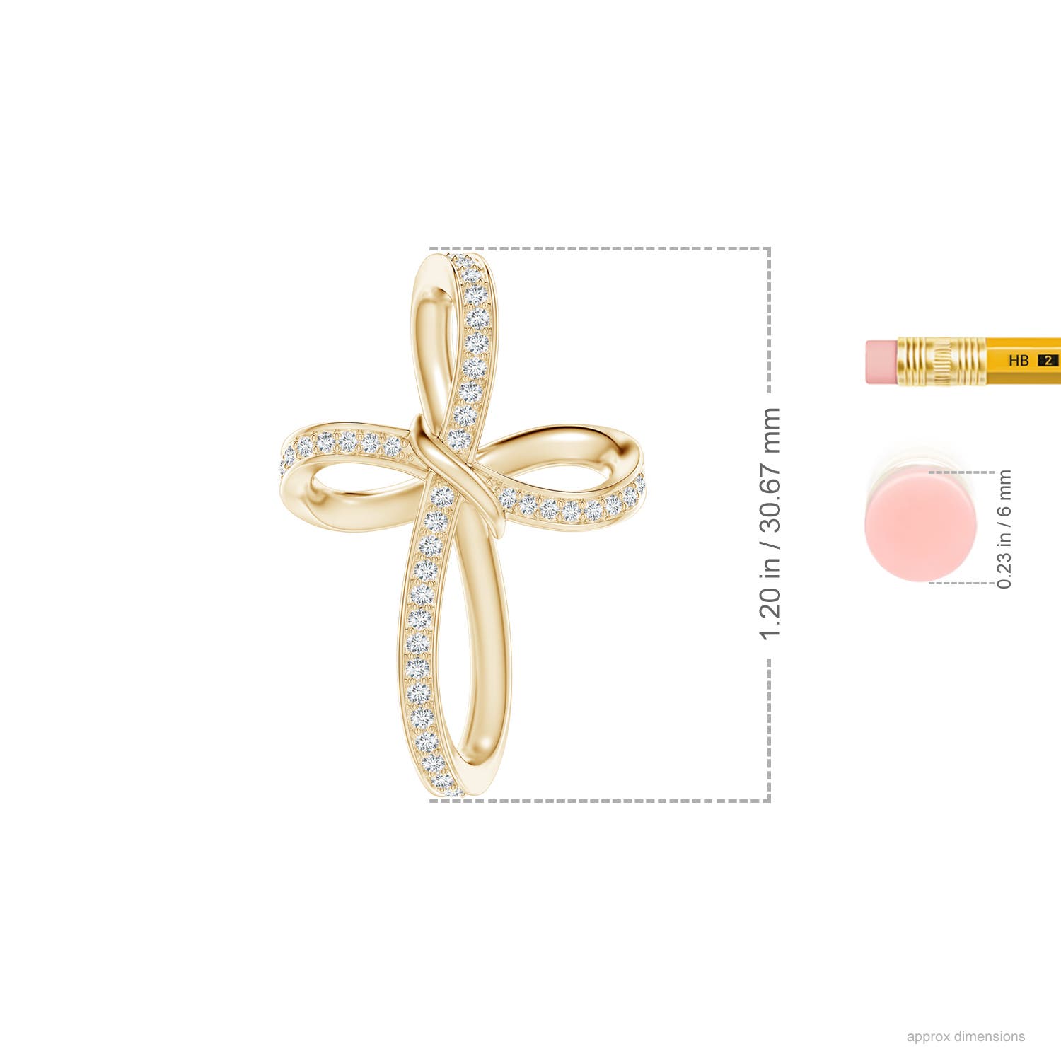 1.15mm GVS2 Pave-Set Diamond Infinity Cross Pendant in Yellow Gold - ruler