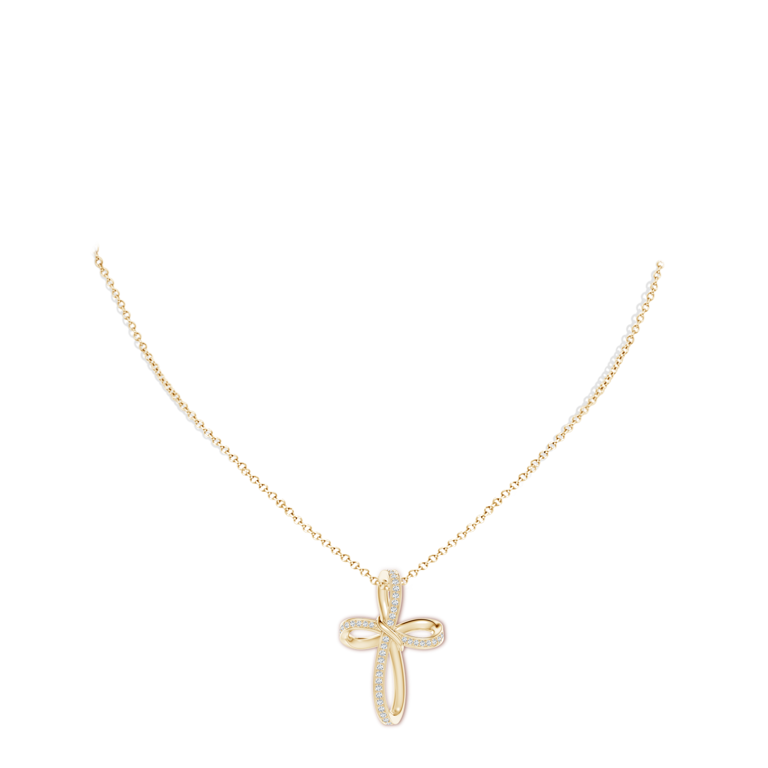 1.15mm GVS2 Pave-Set Diamond Infinity Cross Pendant in Yellow Gold - body_neck