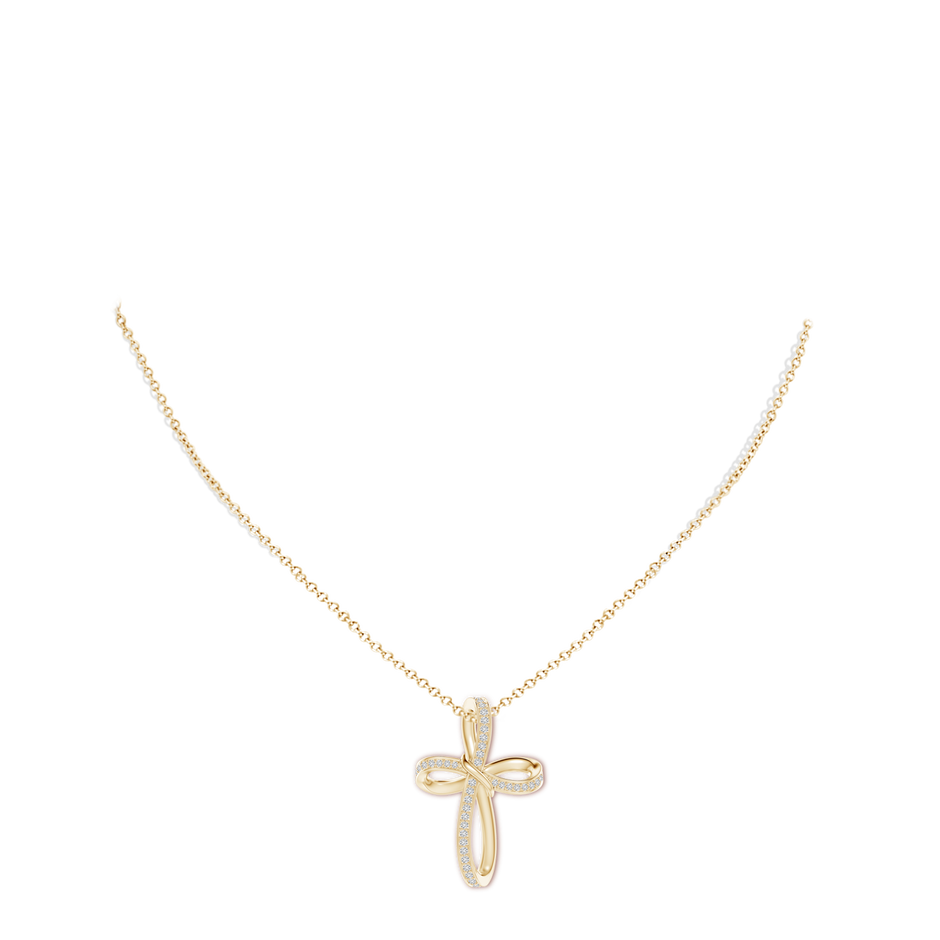1.15mm HSI2 Pave-Set Diamond Infinity Cross Pendant in Yellow Gold body-neck