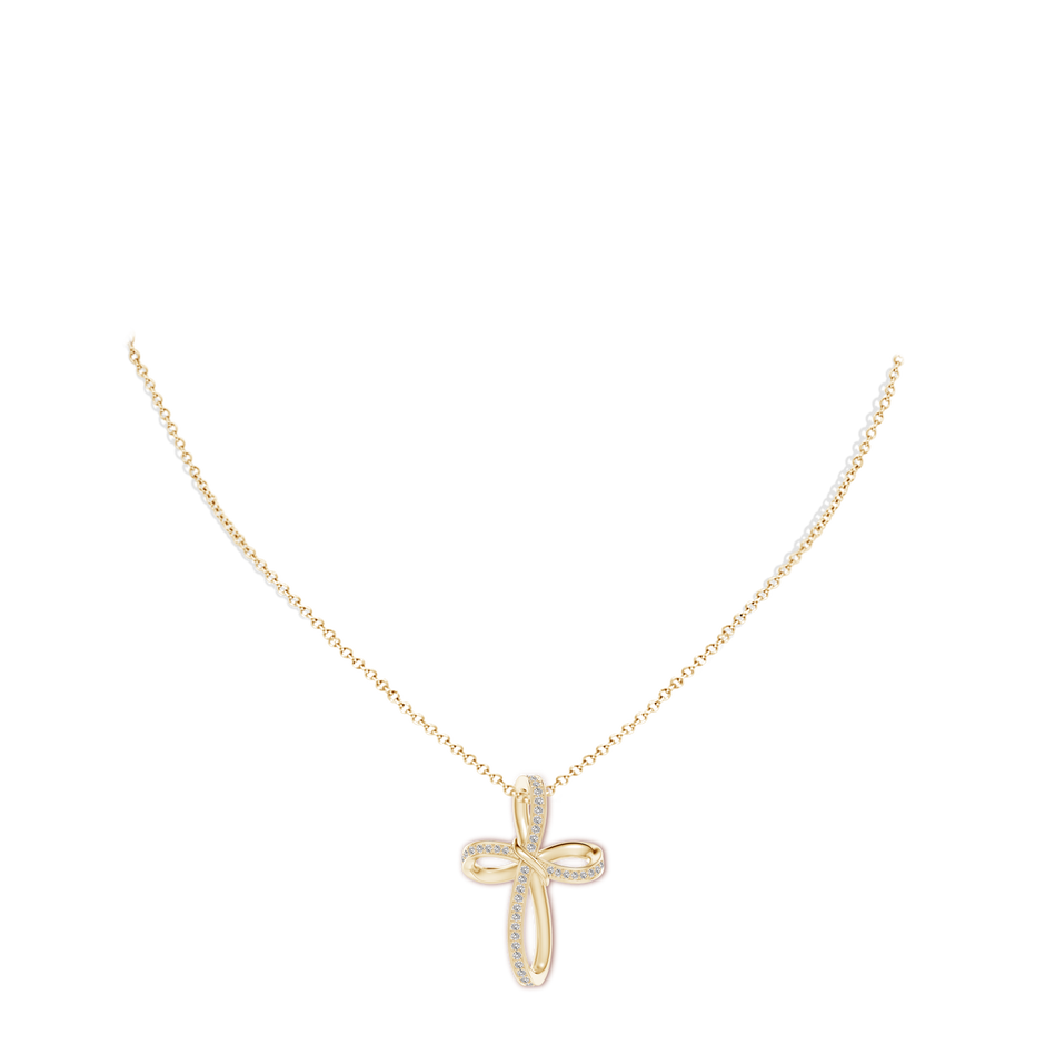 1.15mm IJI1I2 Pave-Set Diamond Infinity Cross Pendant in Yellow Gold body-neck