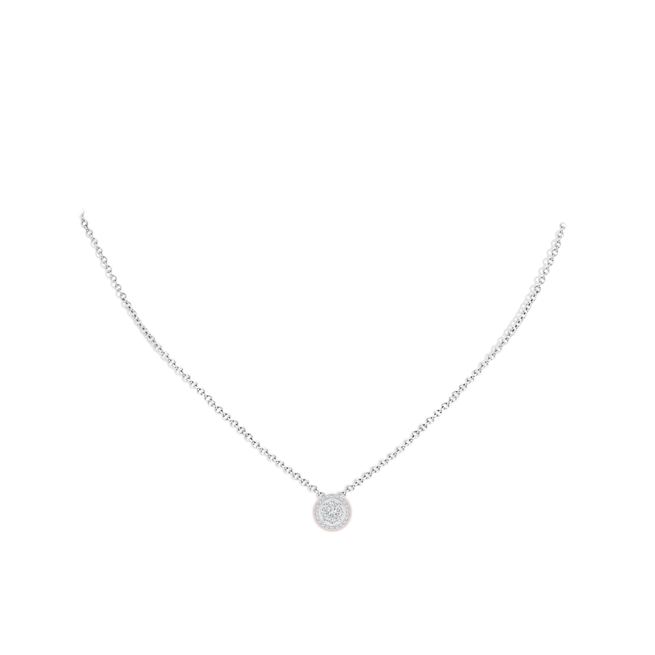 2.5mm GVS2 Floating Round Clustre Diamond Halo Pendant in White Gold body-neck