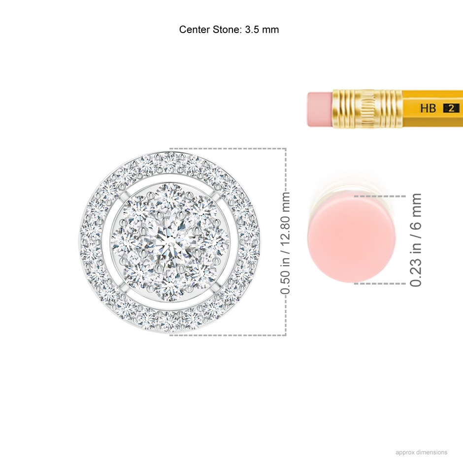 3.5mm GVS2 Floating Round Clustre Diamond Halo Pendant in White Gold ruler