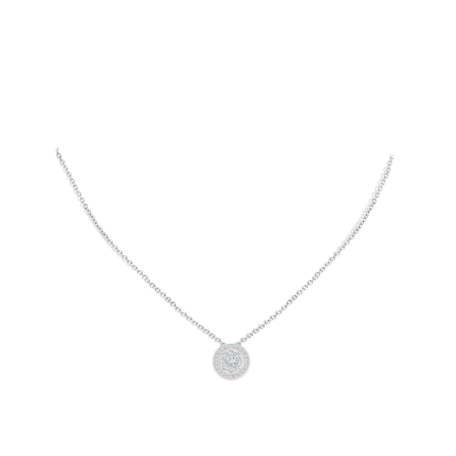 3.5mm GVS2 Floating Round Clustre Diamond Halo Pendant in White Gold body-neck