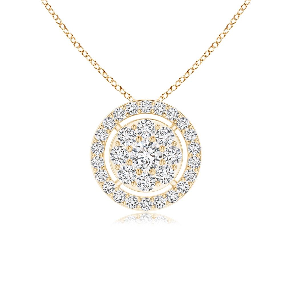 3mm HSI2 Floating Round Clustre Diamond Halo Pendant in Yellow Gold
