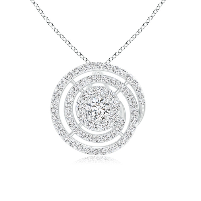 3.3mm HSI2 Round Floating Diamond Halo Spiral Circle Pendant in White Gold 