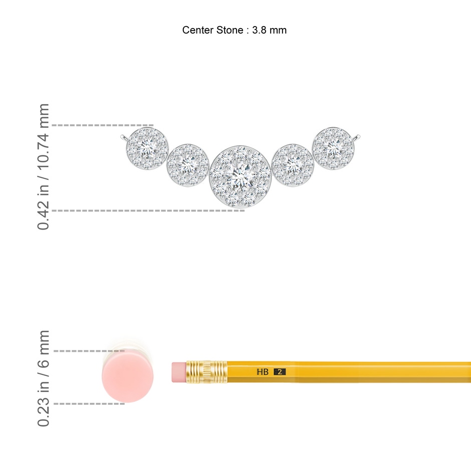 3.8mm GVS2 Graduated Five Stone Diamond Halo Necklace in P950 Platinum ruler