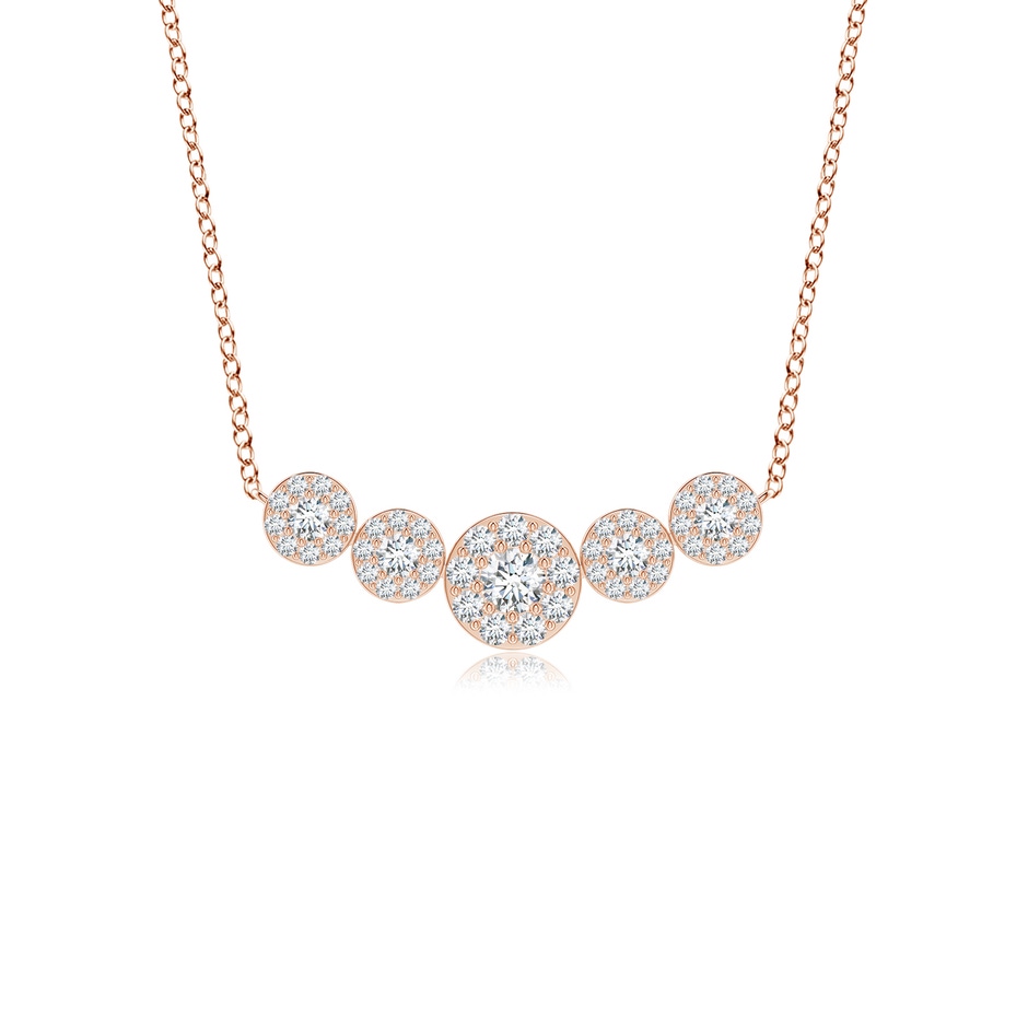 3.8mm GVS2 Graduated Five Stone Diamond Halo Necklace in Rose Gold 