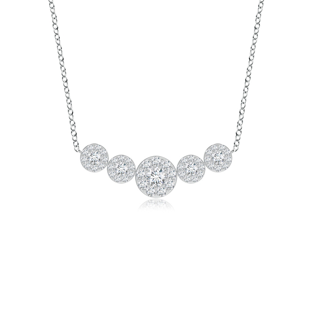 3.8mm GVS2 Graduated Five Stone Diamond Halo Necklace in White Gold