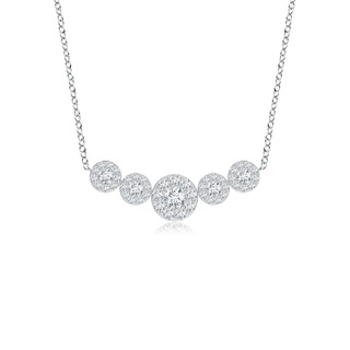 3.8mm GVS2 Graduated Five Stone Diamond Halo Necklace in White Gold