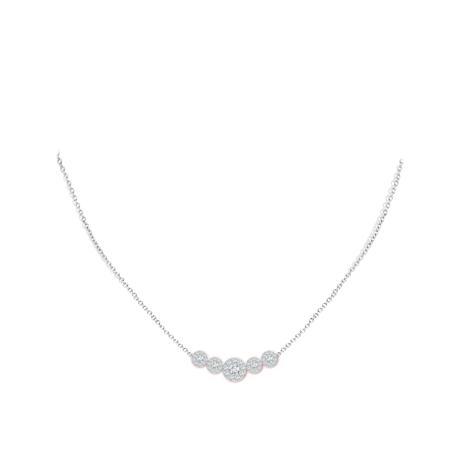 3.8mm GVS2 Graduated Five Stone Diamond Halo Necklace in White Gold - body_neck