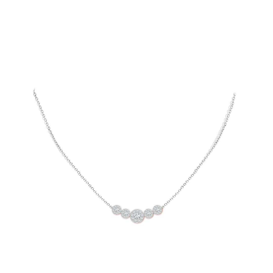3.8mm GVS2 Graduated Five Stone Diamond Halo Necklace in White Gold - body_neck