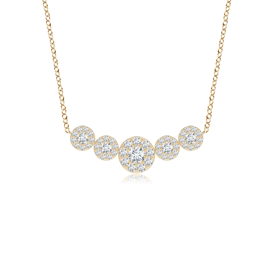 3.8mm GVS2 Graduated Five Stone Diamond Halo Necklace in Yellow Gold 