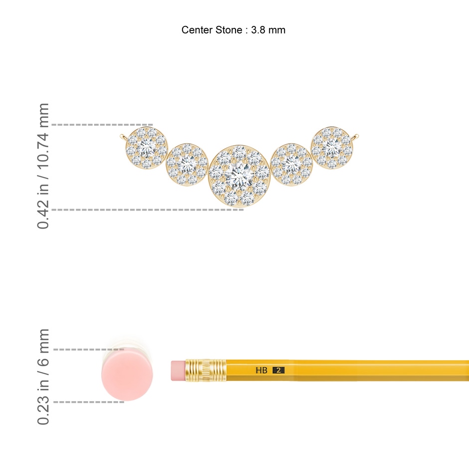 3.8mm GVS2 Graduated Five Stone Diamond Halo Necklace in Yellow Gold ruler
