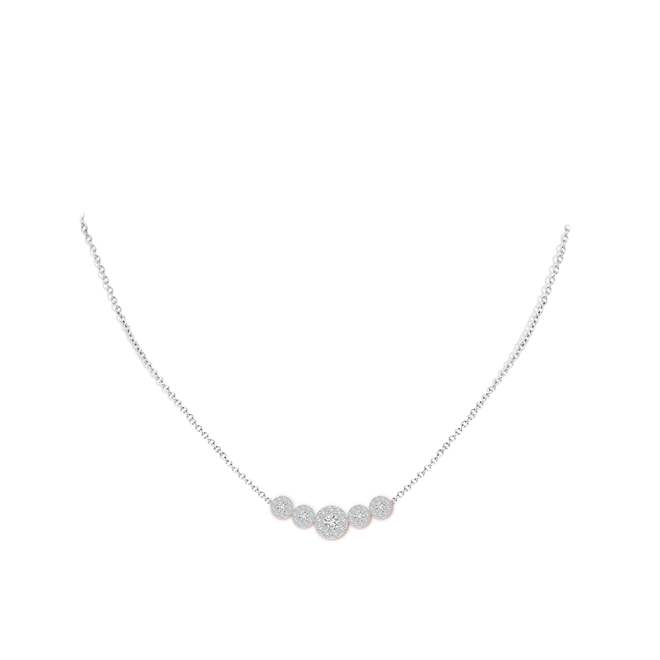 3.8mm HSI2 Graduated Five Stone Diamond Halo Necklace in White Gold body-neck