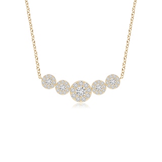 3.8mm HSI2 Graduated Five Stone Diamond Halo Necklace in Yellow Gold