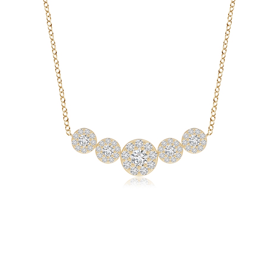 3.8mm HSI2 Graduated Five Stone Diamond Halo Necklace in Yellow Gold 