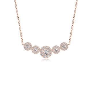 3.8mm IJI1I2 Graduated Five Stone Diamond Halo Necklace in Rose Gold