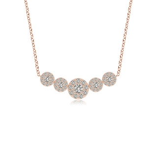 3.8mm KI3 Graduated Five Stone Diamond Halo Necklace in Rose Gold