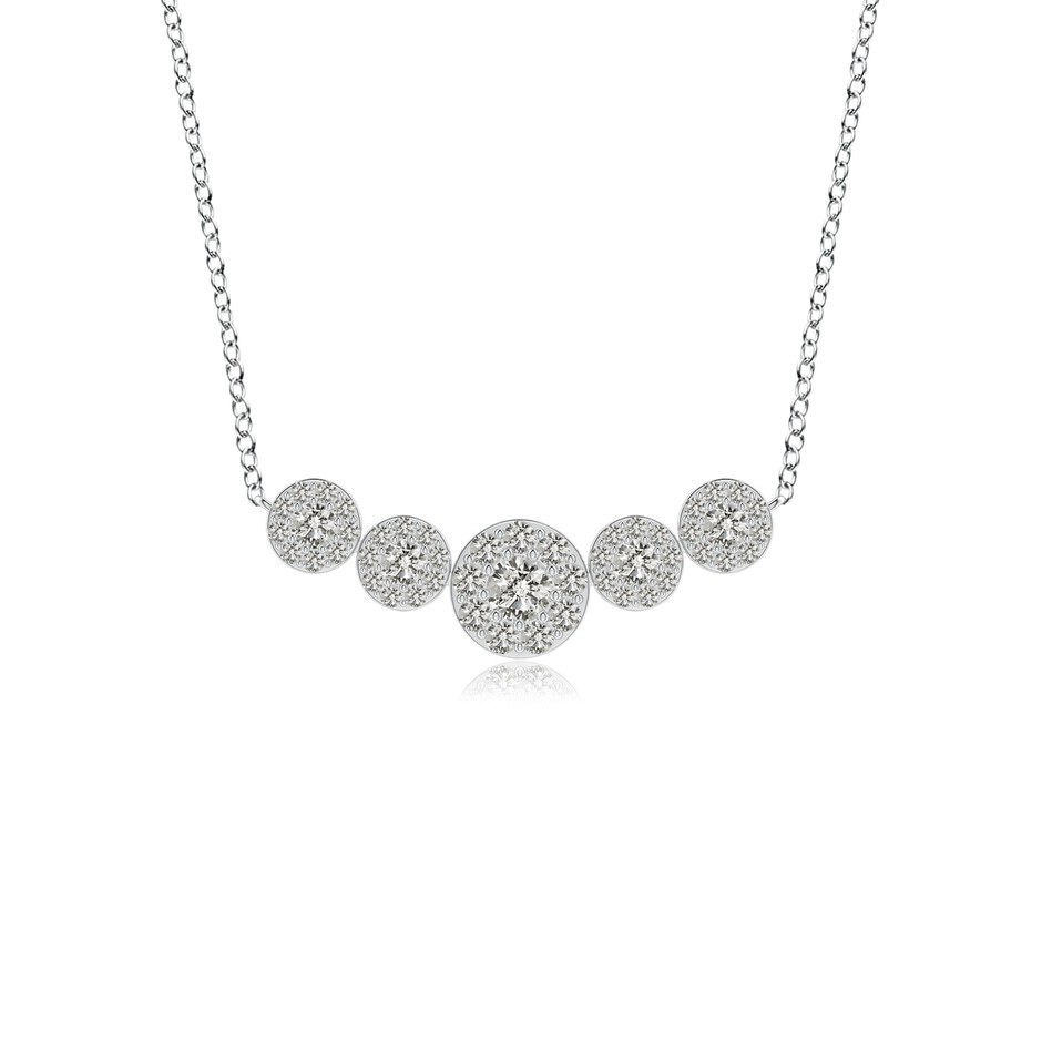 3.8mm KI3 Graduated Five Stone Diamond Halo Necklace in White Gold 