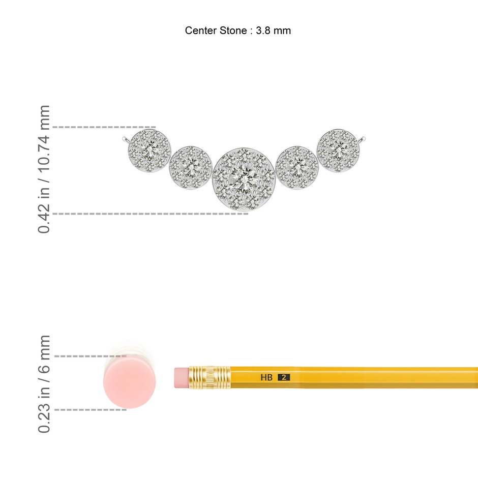 3.8mm KI3 Graduated Five Stone Diamond Halo Necklace in White Gold ruler