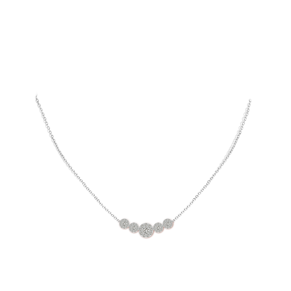 3.8mm KI3 Graduated Five Stone Diamond Halo Necklace in White Gold body-neck