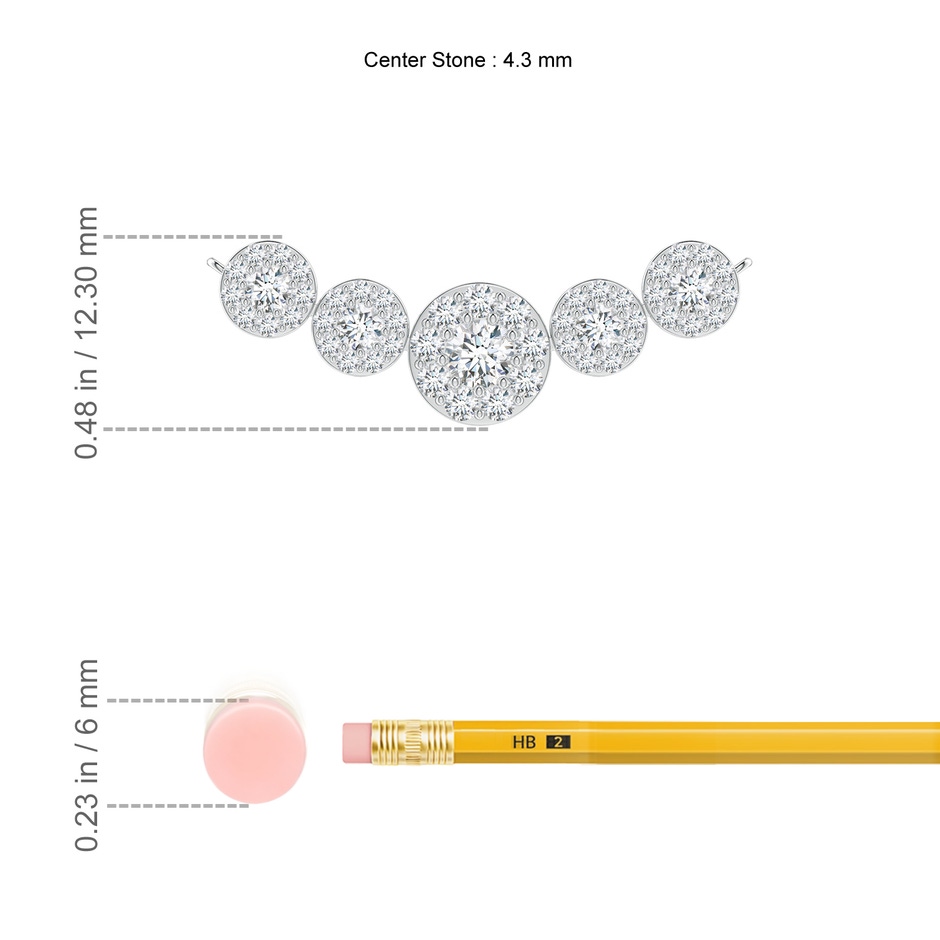 4.3mm GVS2 Graduated Five Stone Diamond Halo Necklace in White Gold ruler