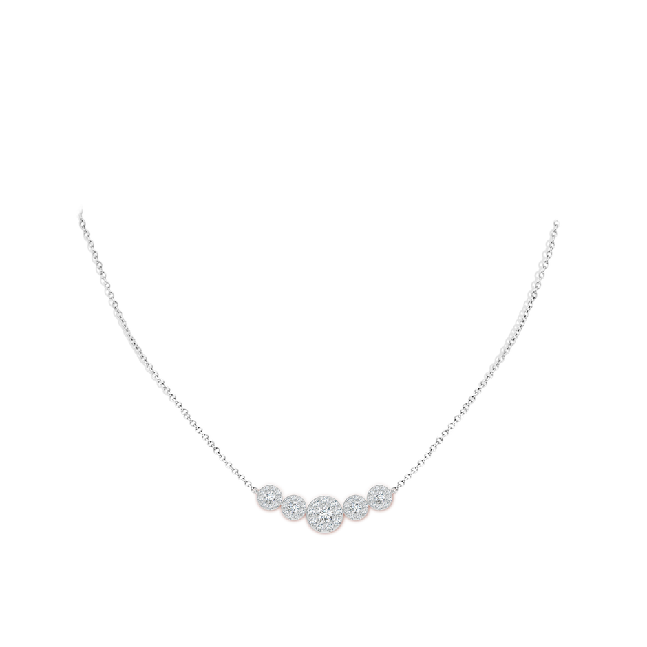 4.3mm GVS2 Graduated Five Stone Diamond Halo Necklace in White Gold body-neck