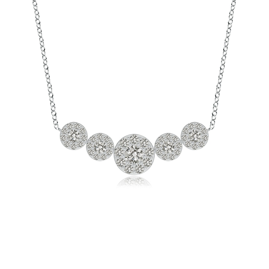 4.3mm KI3 Graduated Five Stone Diamond Halo Necklace in White Gold 