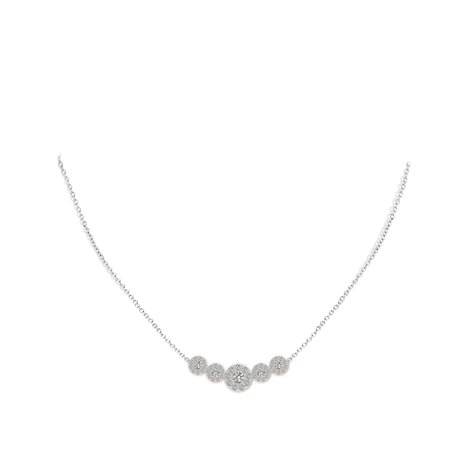 4.3mm KI3 Graduated Five Stone Diamond Halo Necklace in White Gold body-neck