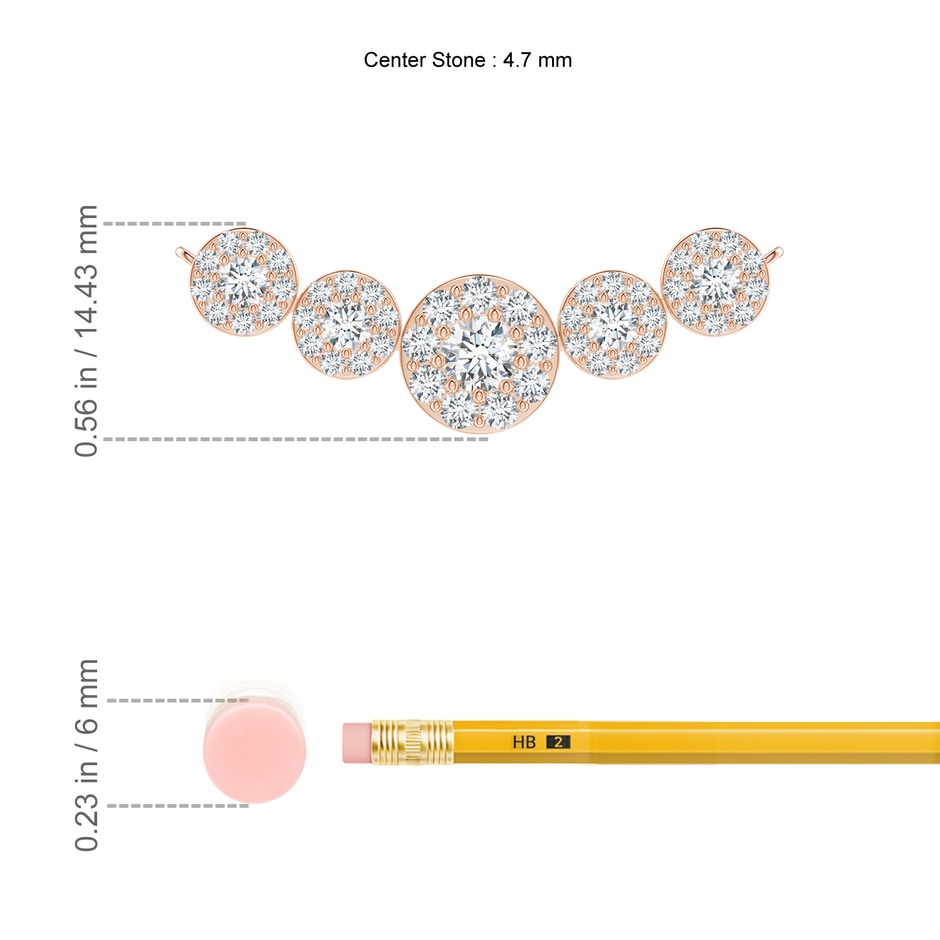 4.7mm GVS2 Graduated Five Stone Diamond Halo Necklace in Rose Gold ruler