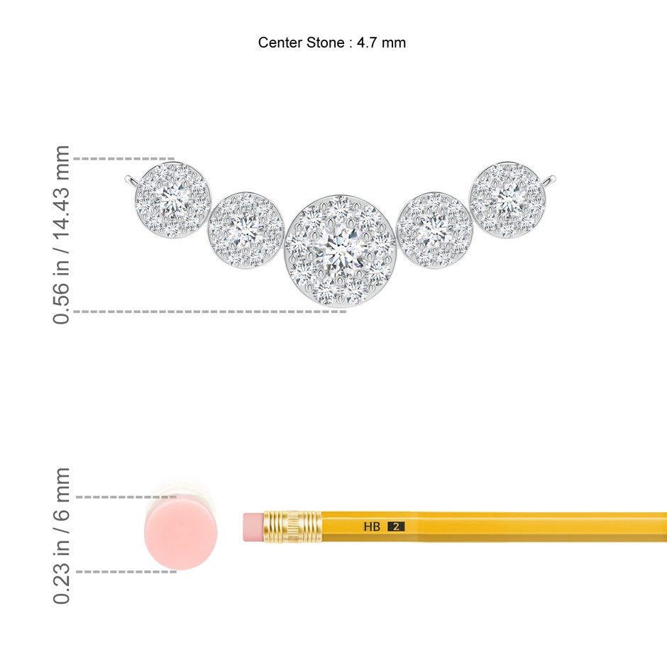 4.7mm GVS2 Graduated Five Stone Diamond Halo Necklace in White Gold ruler
