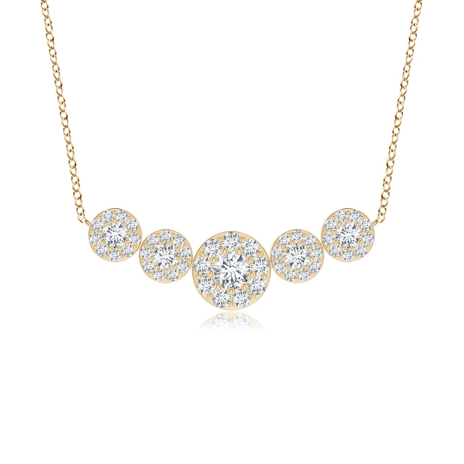 4.7mm GVS2 Graduated Five Stone Diamond Halo Necklace in Yellow Gold 