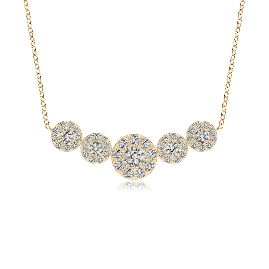 4.7mm KI3 Graduated Five Stone Diamond Halo Necklace in Yellow Gold 
