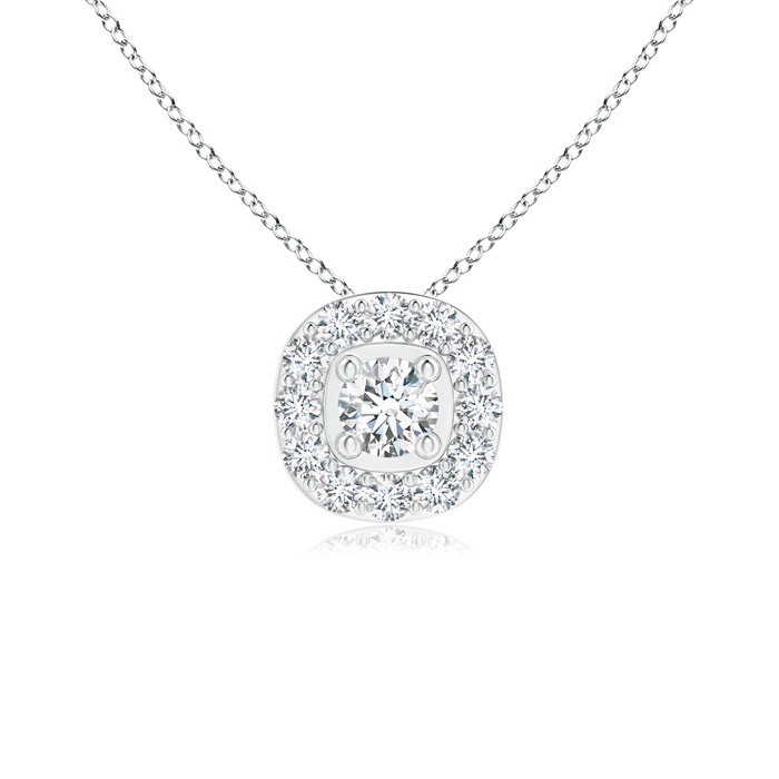 3.2mm GVS2 Classic Round Diamond Cushion Halo Pendant in White Gold