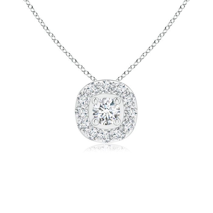 3.2mm GVS2 Classic Round Diamond Cushion Halo Pendant in White Gold 