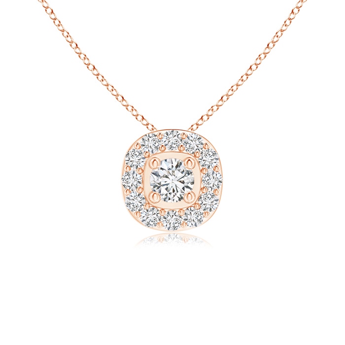 3.2mm HSI2 Classic Round Diamond Cushion Halo Pendant in Rose Gold 