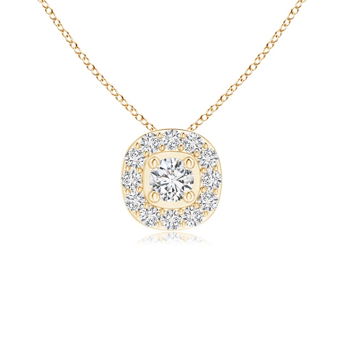 3.2mm HSI2 Classic Round Diamond Cushion Halo Pendant in Yellow Gold 