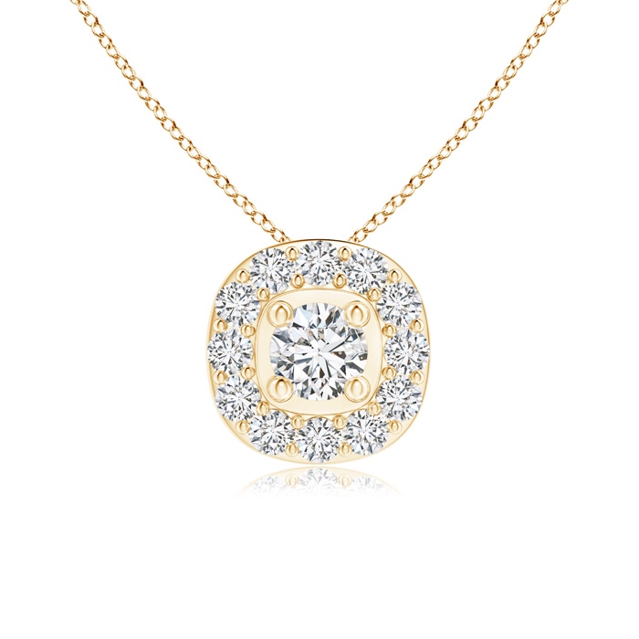 3.8mm HSI2 Classic Round Diamond Cushion Halo Pendant in Yellow Gold 