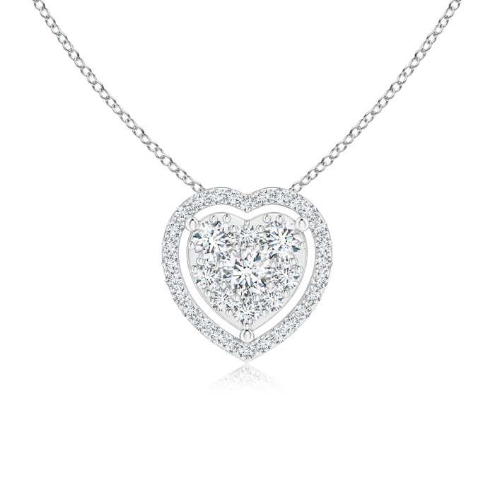 3mm GVS2 Scattered Clustre Diamond Heart Halo Pendant in White Gold 