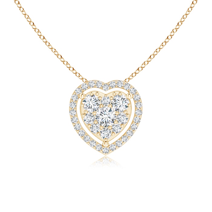 3mm GVS2 Scattered Cluster Diamond Heart Halo Pendant in Yellow Gold 